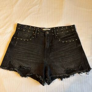Austin Landing Distressed Studded Black Denim Shorts